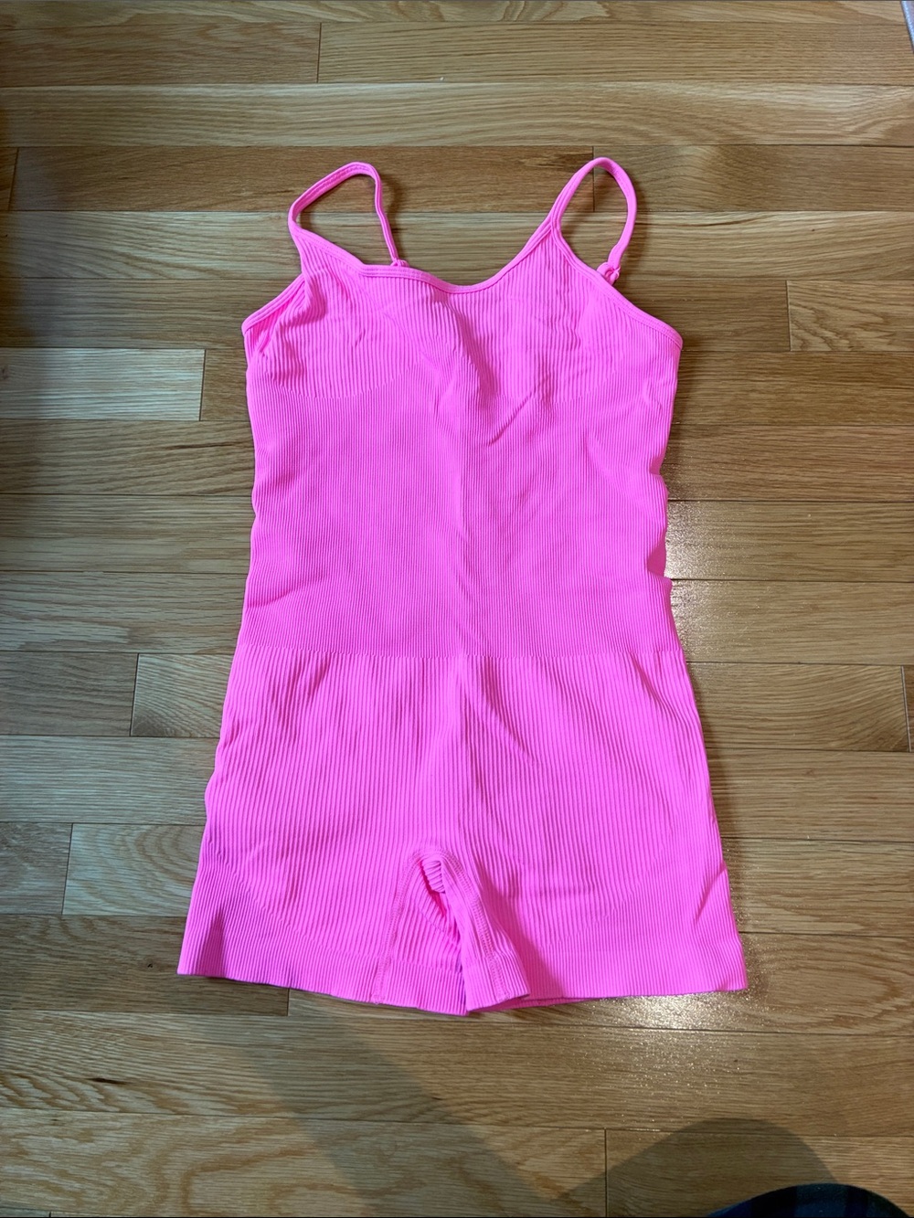 Neon Pink Ribbed Romper